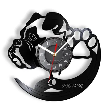 Kişiselleştirilmiş Pug Köpek duvar saati Pet Shop Yavru Köpek Cins Özel Ad Vinil Kayıt duvar saati Müzik Albümü Ev Dekor İzle