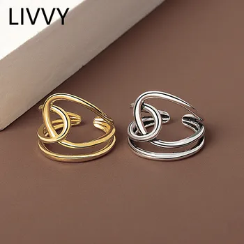 LIVVY Gümüş Renk Basit Minimalist Açık Ayarlanabilir Parmak Yüzük Kadınlar için yuvarlak altın renk Bandı Kadın 2021 Trend