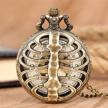Steampunk Bronz Hollow Omurga Kaburga Kuvars cep saati Erkek Kadın Kolye Kolye Kazak Zinciri Timepiece Arapça Numarası En Iyi Hediye
