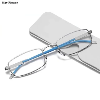 Mayıs çiçek moda Metal okuma gözlüğü kare reçete gözlük kadın taşınabilir mavi ışık gözlük büyüteç ile kılıf + 2