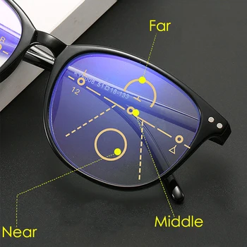Büyük boy Çerçeve İlerici Multifokal okuma gözlüğü Kadın Erkek Anti-mavi ışık Presbiyopik Gözlük + 1.0 ila + 4.0