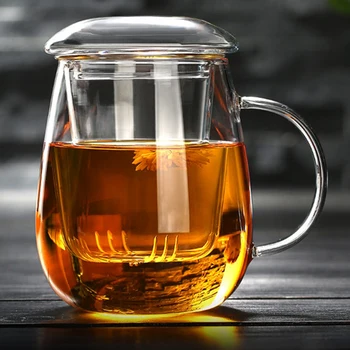 Çay kapaklı kupa Filtre, Kahve Fincanları çay seti Kupalar Bira İçecek Ofis Kupa Şeffaf Drinkware Cam Bardak Çin Tarzı