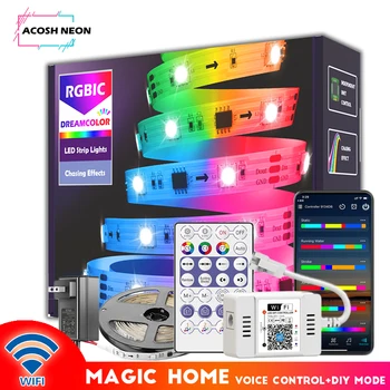 65.6 FT/20M Adreslenebilir led şerit ışıkları RGBIC Dreamcolor gece ışıkları aydınlatma sihirli ev app kontrolü led şerit Alexa ile Çalışmak