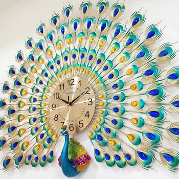 Yaratıcı Tavuskuşu duvar saati Oturma Odası Ev Saati Kişilik Moda Metal Duvar Saati Dilsiz Duvar Dekorasyon Saati