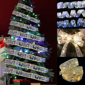 Yılbaşı Ağacı Süsleri 5M/10M / 20M LED Şerit İşıklar DIY Dantel Yaylar Yeni Yıl Garland Festoon Noel Süslemeleri Ev için 2022