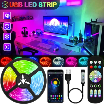 1M-30M usb'li şerit LED ışıkları Bluetooth SMD 5050 5V RGB LED Lamba şerit esnek ışık odası dekorasyon için TV arkaplan ışığı Diyot Bant