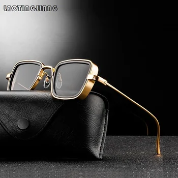 Vintage Steampunk Gözlük Kare Metal Güneş Gözlüğü Erkek Kadın Retro Marka güneş gözlüğü Shades Için Adam lunette de soleil UV400