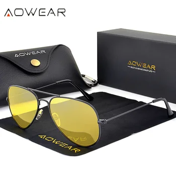 AOWEAR Klasik 3025 gece Görüş gözlüğü Kadın Polarize Sarı Havacılık Güneş Gözlüğü Kadın Erkek Gece Gözlük Sürüş Gözlük