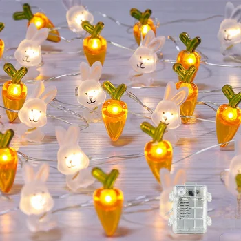 Sevimli tavşan havuç LED dize ışıkları paskalya günü dekorasyon ışıkları pil kutusu karikatür tavşan fenerler yeni yıl tatil parti lambası