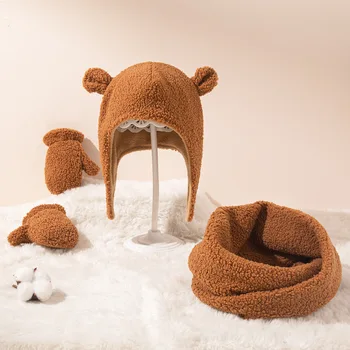 Polar Çocuklar Kış Şapka Eşarp Eldiven Seti Sıcak Bebek Bere Bebek Kaput Yürümeye Başlayan Şapkalar Kış Kulaklığı Çocuk Kap Kız Erkek 1-4Y