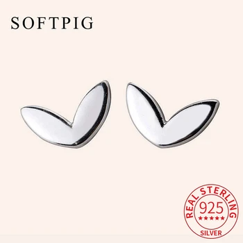 SOFTPIG Gerçek 925 Ayar Gümüş Minimalist Kalp Saplama Küpe İçin Moda Kadın Parti Sevimli Güzel Takı Aksesuarları Hediye