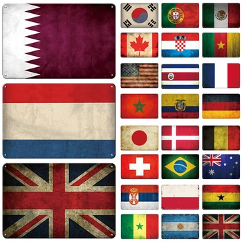 Retro Tabela Katar Futbol Oyunu Ülke Ulusal Bayrak Dekoratif Plaketler Metal Poster Teneke İşaretleri Kulübü Bar Duvar Dekor