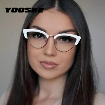 YOOSKE Anti mavi ışık kedi göz gözlük çerçeveleri kadınlar seksi optik gözlük bayanlar Moda bilgisayar gözlük yarım çerçeve gözlük