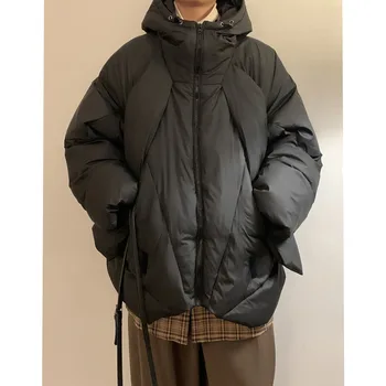 Kış Ceket Erkekler Sıcak Moda Siyah Kalınlaşmak Kapşonlu Aşağı Ceket Erkekler Streetwear Kore Gevşek Kalın Kısa Ceket Erkek Parker Giysileri