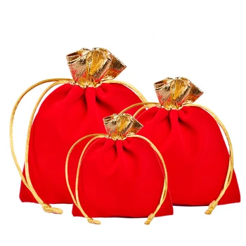 1 Adet Çok Boyutlu Zarif Kırmızı Kadife Kese Hediye İpli Cep Çanta Düğün Şeker Takı Ambalaj Çantası Takı Saklama Torbaları