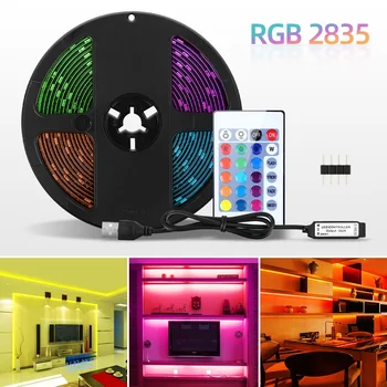 5M Led şerit ışıkları 12V RGB bant 2835 uzaktan kumanda ile IP65 su geçirmez dekorasyon oturma odası için TV aydınlatma lambası Neon ışık