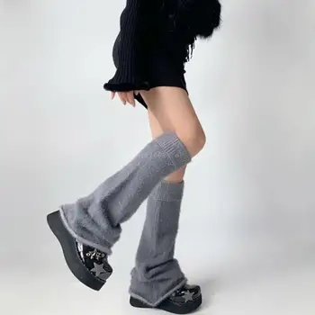 Rahat Alevlendi bacak ısıtıcıları Kadın Japon Harajuku Sıkı Kürklü Katı Diz Yüksek ayak koruyucu bot paçaları Çorap Streetwear Yeni