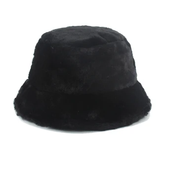 Kış Faux Kürk Kova Şapka Kadın Erkek Açık Tatil Bayan Panama Siyah güneş şapkaları Kalınlaşmış Yumuşak Sıcak balıkçılık şapkası