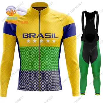 2023 Brezilya Milli Takım Bisiklet Jersey Seti Uzun Kollu Brezilya Giyim Takım Elbise MTB Bisiklet Yol Pantolon Önlük MTB Ropa Maillot Cyclisme