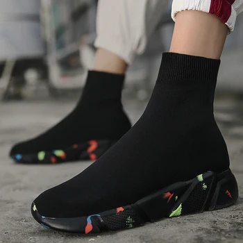 Kadın Çorap Sneakers Nefes spor ayakkabılar Yüksek Top Koşu Ayakkabısı Erkekler İçin Örgü Üst Çorap Bayan Unisex Tıknaz Ayakkabı Büyük Boy