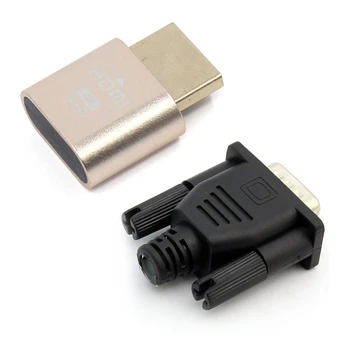 Perakende 2 Adet VGA Sanal Ekran Adaptörü: 1 Adet HDMI DDC EDID Kukla Fiş Başsız Hayalet Ekran Emulator Kilit Plakası ve 1 Adet Erkek