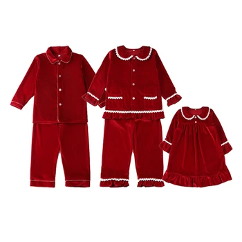 Toptan Aile Maç Toddler çocuk pijamaları Kırmızı Kadife Bebek Giysileri Kız Erkek Çocuklar Noel Pijama