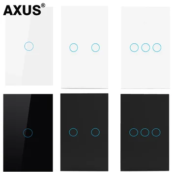 AXUS ABD dokunmatik anahtarı güç Led panel duvar ışık anahtarları temperli siyah beyaz kristal cam 1/2/3 Gang Interruttore AC110-240V