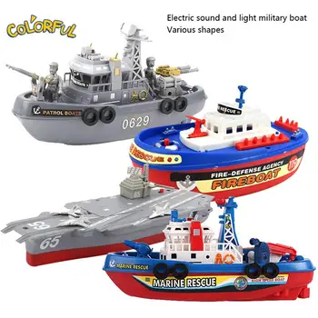 Elektrikli Plastik Mini Deniz Devriye yanıp sönen ışık Ses Tekne Askeri Modeli su oyuncakları Çocuklar için Otomatik Hediye