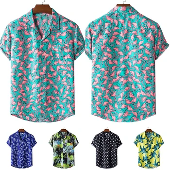 2022 Yeni Moda Erkek Hawaii Yaz Gömlek Baskılı Kısa Kollu Büyük Abd Boyutu Hawaii Çiçek Plaj Çiçek Desenleri Erkek