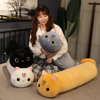 1 adet 80/100CM kawaii Uzun Kedi Yastık peluş oyuncaklar Sevimli Dolması Yumuşak Hayvan Kedi Uyku Yastık Bebek Bebek Kız Arkadaşı için Mevcut