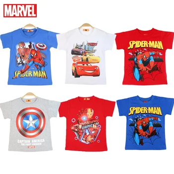 2022 Disney Çocuk T-shirt Yaz Kısa Kollu Pamuklu Çocuk Giysileri Örümcek Adam demir Adam McQueen Süper Kahraman çocuk Üstleri 3-8 yıl