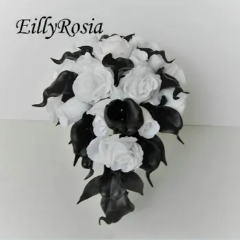 Gözyaşı Beyaz Güller Siyah gelinçiceği Gotik gelin buketi Gelin Tutamak Retro Basamaklı Düğün Çiçekleri Ramo Flores Novia
