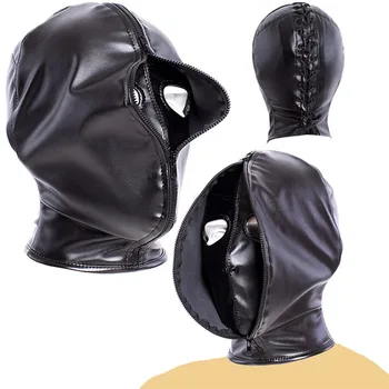 Çift Katmanlı Deri Kaput maskesi, Fermuar Kapalı Maske Karartma Körü Körüne, BDSM Köle Tam Kafa Esaret G Kayış Cosplay Çift Seks Oyuncak