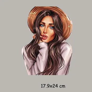 17. 9x24cm Sevimli Güzellik Kız Demir On Yamalar DIY ısı transferi giysi T-Shirt termal Çıkartmalar Dekorasyon baskı