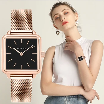 Ananke Lüks Tasarımcı Marka Kadınlar rahat elbise quartz saat Bayanlar Bilezik Saatler Moda Paslanmaz Çelik Uhr Saat 2019