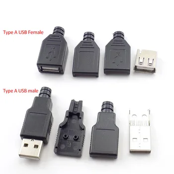 5/10 adet 4 Pin Tip A Dişi Erkek USB 2.0 adaptör soketi Lehim Konektörü Siyah Plastik Kapaklı DIY Konnektör Fişi H10