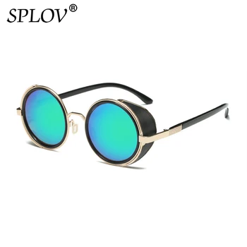 Retro Steampunk Güneş Gözlüğü Erkekler Kadınlar Yuvarlak Metal Kalkanlar güneş gözlüğü Marka Tasarımcısı Moda Gözlük Ayna Lens UV400
