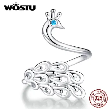 WOSTU Yeni Moda 100% 925 Sterling Gümüş Tavuskuşu Açılış Yüzük Kadın Ayarlanabilir Yüzük Düğün Lüks Takı CQR592 İçin 