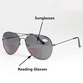Retro Pilot Bifokal Güneş Gözlüğü okuma gözlüğü Presbiyopi güneş gözlüğü Erkekler Kadınlar Büyüt Bifokal Okuyucu Gözlük OutdoorFishing