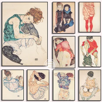 Vintage Egon Schiele Vücut Renk Delineation Poster Kroki Şekil Tuval Sanat Baskılar Boyama Duvar Resmi Oturma Odası Ev Dekor