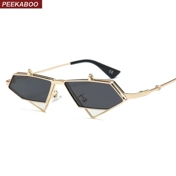 Peekaboo altın steampunk yukarı çevirmek güneş gözlüğü erkekler vintage kırmızı metal çerçeve üçgen güneş gözlüğü kadınlar için 2019 uv400
