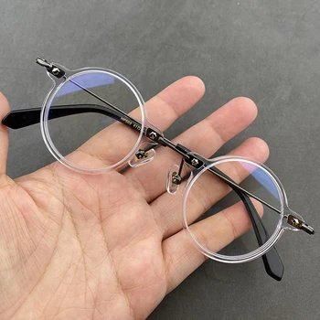 Vintage Küçük Yuvarlak Gözlük Erkekler Kadınlar Asetat Retro Gözlük Çerçeveleri Optik Miyopi Çerçeve Reçete Gözlük Şeffaf Gözlük