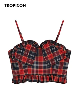 TROPICON Kırmızı Ekose Y2k Korse Üst Kalp Tankları Camiş Kırpma Üst Kadınlar Yaz 2022 Vintage Büstiyer moda üst giyim Giyim