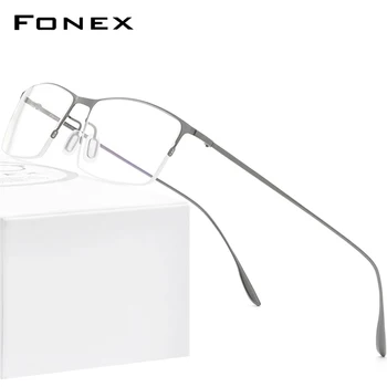 FONEX Titanyum Alaşımlı Gözlük Çerçevesi Erkekler Kare Miyopi Reçete Gözlük Çerçeveleri Yarım Jant Optik Erkek Kore Gözlük 8101