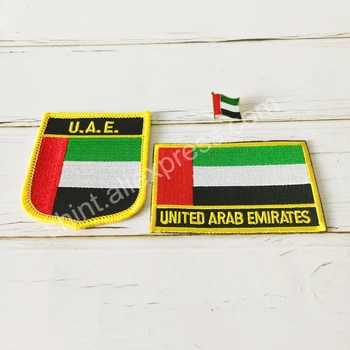 Birleşik Arap Emirlikleri Ulusal Bayrak Nakış Yamaları Rozeti Kalkan Ve Kare Şekli Pin Bir Set Kumaş Kol Bandı Sırt Çantası