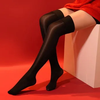 8D Seksi Yağ Parlak Yüksek Çorap Parlak Elastik Uyluk yüksek Çorap See Through İç Çamaşırı Diz Çorap Şeker Renk gece elbisesi 1