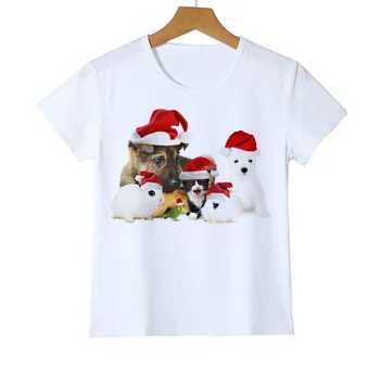 Noel Köpek Kedi Tasarım Kış Erkek T Shirt Uzun Kollu t-shirt Baskı çocuk Karikatür Çocuk Erkek Kız Çocuk Giysileri O-44