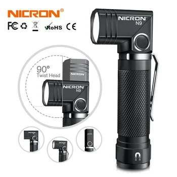 NICRON N9 LED el feneri taktik 90 derece büküm 1000LM yüksek lümen su geçirmez IP65 mıknatıs mini fener ışık açık