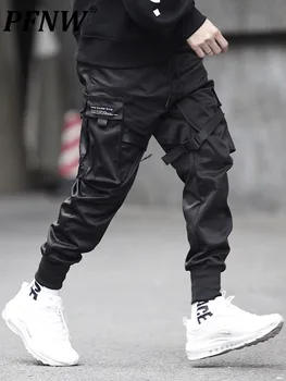 PFNW Kargo Pantolon Fonksiyonel Rüzgar Darkwear Katı Siyah Safari Tarzı Yüksek Sokak Sokak Sonbahar Elastik Bel Pantolon Erkekler 12A0935