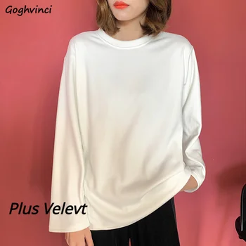 Uzun Kollu T-shirt Kadın Gevşek Estetik Sonbahar Kış Üstleri Bayan Tüm Maç Şık Basit Düz Moda Tees Şık Harajuku
